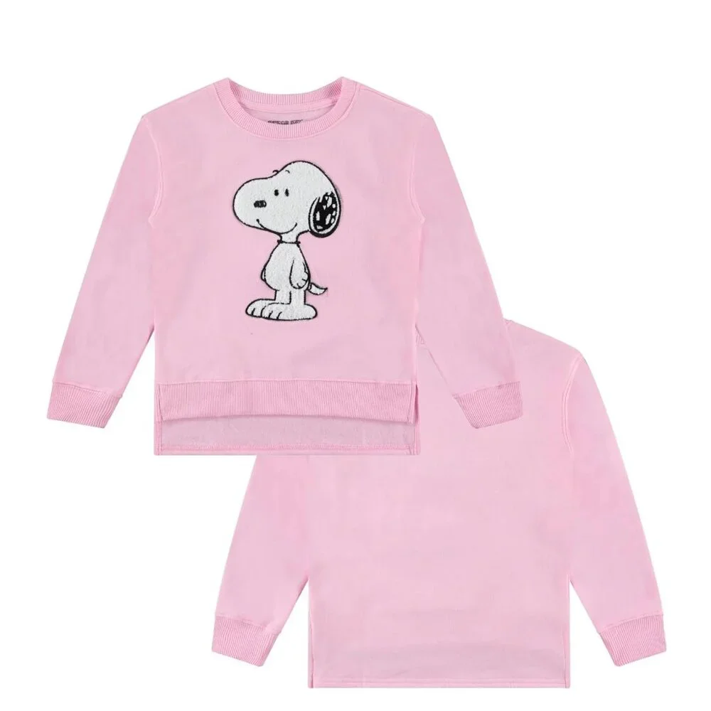 Peanuts | Snoopy Chenille Embroidered Patch Soft Fleece Pink Sweatshirt NWT | S - Picture 13 of 13